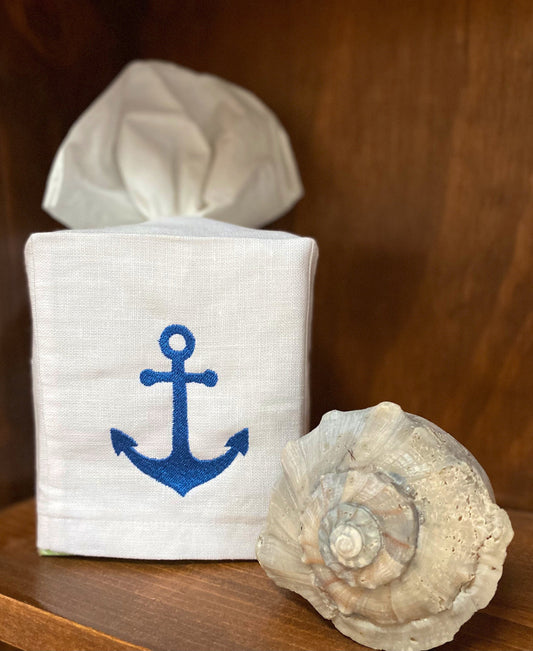 Nautical Tissue Box Cover. Anchor Beach Decor. Beach House Condo Lake House Decorating. Hostess Gift.